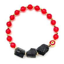 Load image into Gallery viewer, Evil Eye, Black Tourmaline, & Red Jade Gemstone Bracelet