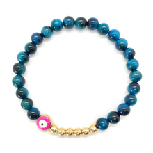 Load image into Gallery viewer, 6mm Turquoise Tigers Eye and Gold Hematite Evil Eye