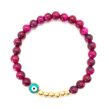 Load image into Gallery viewer, 6mm Pink Tigers Eye and Gold Hematite Evil Eye