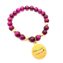 Load image into Gallery viewer, Gemstone "Blessed Mama" Gold Charm Bracelet
