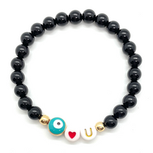 Load image into Gallery viewer, 6mm Gold Black Onyx Eye Love U Bracelet