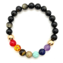 Load image into Gallery viewer, Black Golden Obsidian Chakra with gold accent