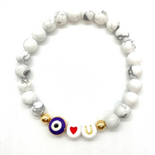 Load image into Gallery viewer, 6mm Gold White Howlite Eye Love U Bracelet