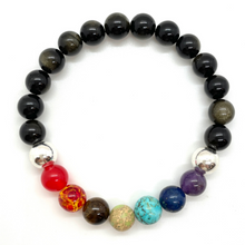 Load image into Gallery viewer, Black Golden Obsidian Chakra with silver accent