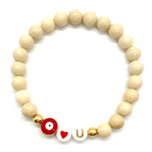 Load image into Gallery viewer, 6mm Gold Fossil Jasper Eye Love U Bracelet