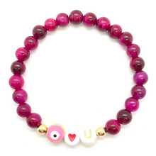 Load image into Gallery viewer, 6mm Gold Pink Tigers Eye Love U Bracelet