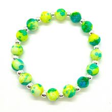Load image into Gallery viewer, Neon Green/Blue Glass Baller with Silver Hematite