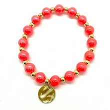 Load image into Gallery viewer, Neon Coral Glass Baller with Gold Hematite & Charm