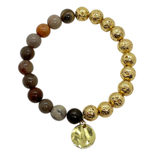 Load image into Gallery viewer, Gobi Desert Agate & Half Gold Lava Bracelet