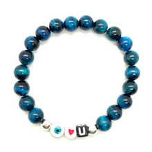 Load image into Gallery viewer, Silver Turquoise Tigers Eye Love U Bracelet