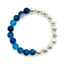 Load image into Gallery viewer, Blue Agate & Half Silver Lava Bracelet