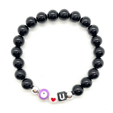 Load image into Gallery viewer, Silver Black Onyx Eye Love U Bracelet