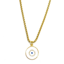Load image into Gallery viewer, White Enamel Crystal Evil Eye Necklace