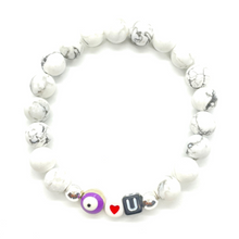 Load image into Gallery viewer, Silver White Howlite Eye Love U Bracelet