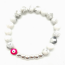 Load image into Gallery viewer, 8mm White Howlite and Silver Hematite Evil Eye