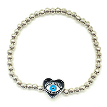 Load image into Gallery viewer, Silver Heart Evil Eye Bracelet