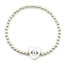 Load image into Gallery viewer, Silver Heart Evil Eye Bracelet