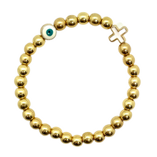 Load image into Gallery viewer, 6mm Gold Hematite Evil Eye &amp; Cross