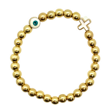 Load image into Gallery viewer, 6mm Gold Hematite Evil Eye & Cross