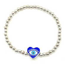 Load image into Gallery viewer, Silver Heart Evil Eye Bracelet