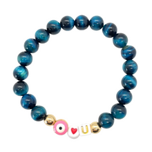 Load image into Gallery viewer, Gold Turquoise Tigers Eye Love U Bracelet
