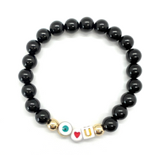 Load image into Gallery viewer, Gold Black Onyx Eye Love U Bracelet
