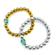 Load image into Gallery viewer, Hematite Turquoise Skull bracelet