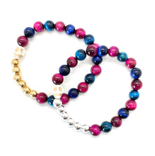 Load image into Gallery viewer, Day of the Dead Tiger's Eye Howlite Skull bracelet