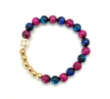 Load image into Gallery viewer, Day of the Dead Tiger's Eye Howlite Skull bracelet