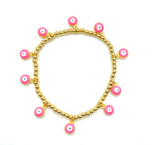 Load image into Gallery viewer, Gold Hematite Hanging Pink Evil Eye Bracelet