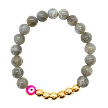 Load image into Gallery viewer, 8mm Labradorite and Gold Hematite Evil Eye