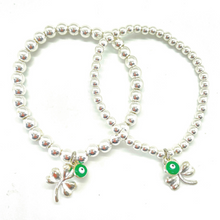 Load image into Gallery viewer, Silver Shamrock with Green Evil Eye