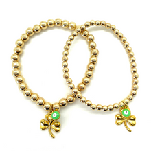 Load image into Gallery viewer, Gold Shamrock with Green Evil Eye
