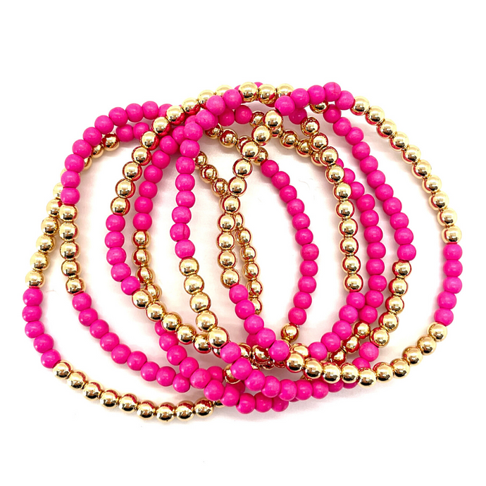 Gold Hematite and Hot Pink Stone Party Stack