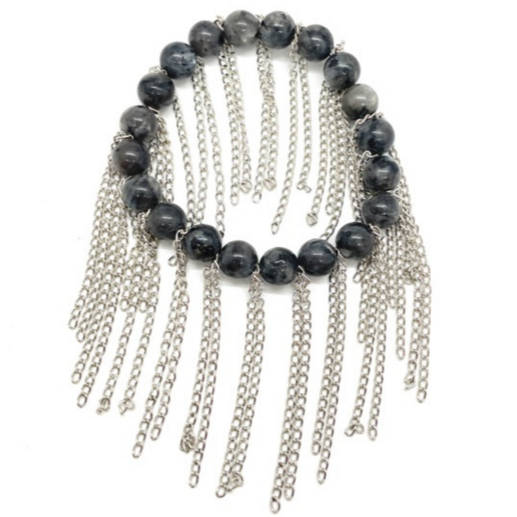 Larvikite with Silver Chain Fringe