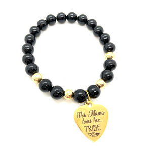 Gemstone "This Mama Loves Her Tribe" Gold Charm Bracelet