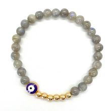 Load image into Gallery viewer, 6mm Labradorite and Gold Hematite Evil Eye