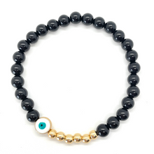 Load image into Gallery viewer, 6mm Black Onyx and Gold Hematite Evil Eye