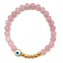 Load image into Gallery viewer, 6mm Rose Quartz and Gold Hematite Evil Eye