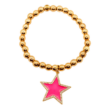 Load image into Gallery viewer, Gold Hematite &amp; Neon Pink Star Charm