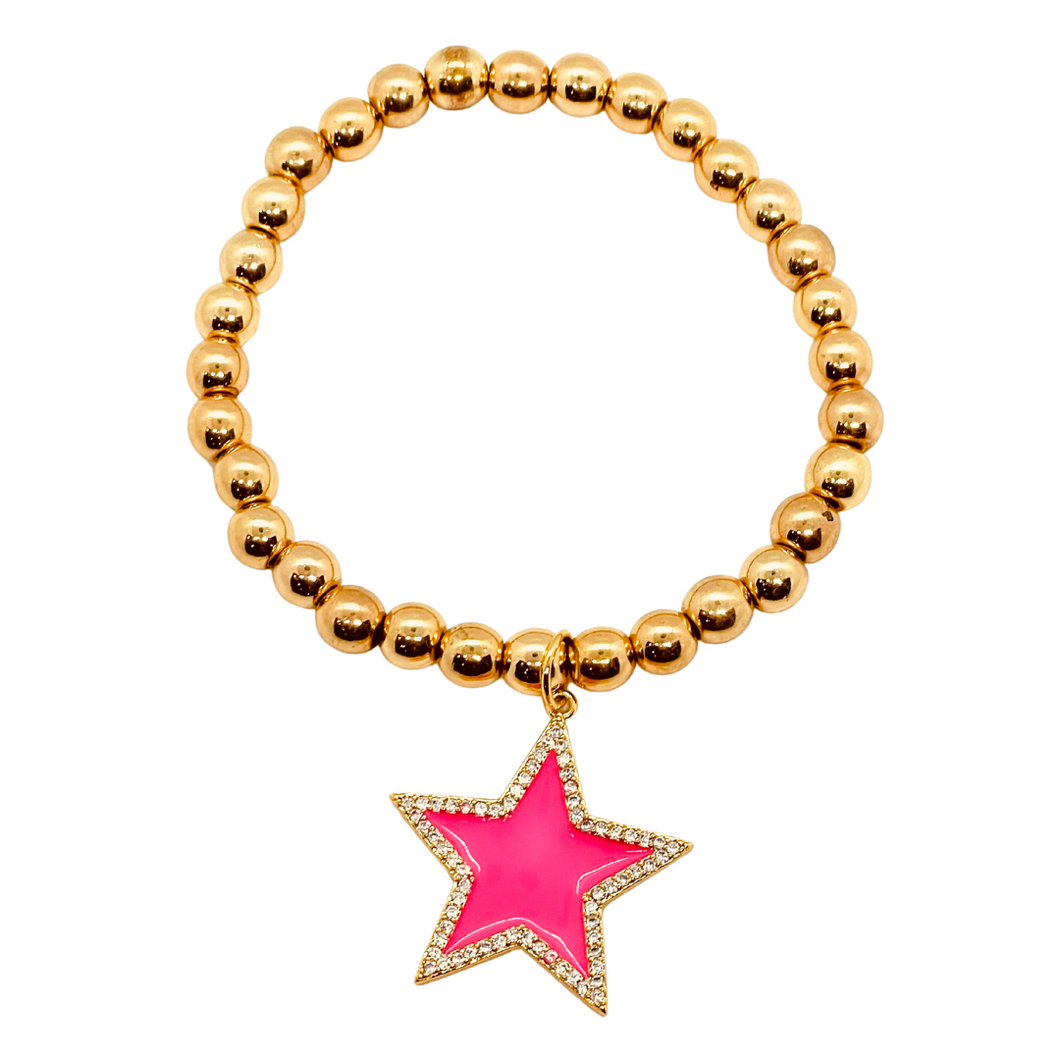 Gold Hematite & Neon Pink Star Charm