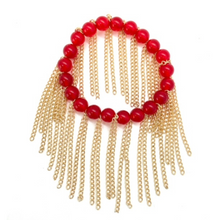 Load image into Gallery viewer, Red Jade with Gold Chain Fringe