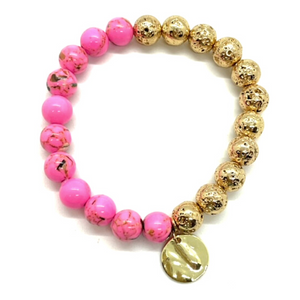Pink Turquoise & Half Gold Lava Bracelet