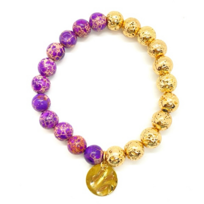 Purple King Jasper & Half Gold Lava Bracelet
