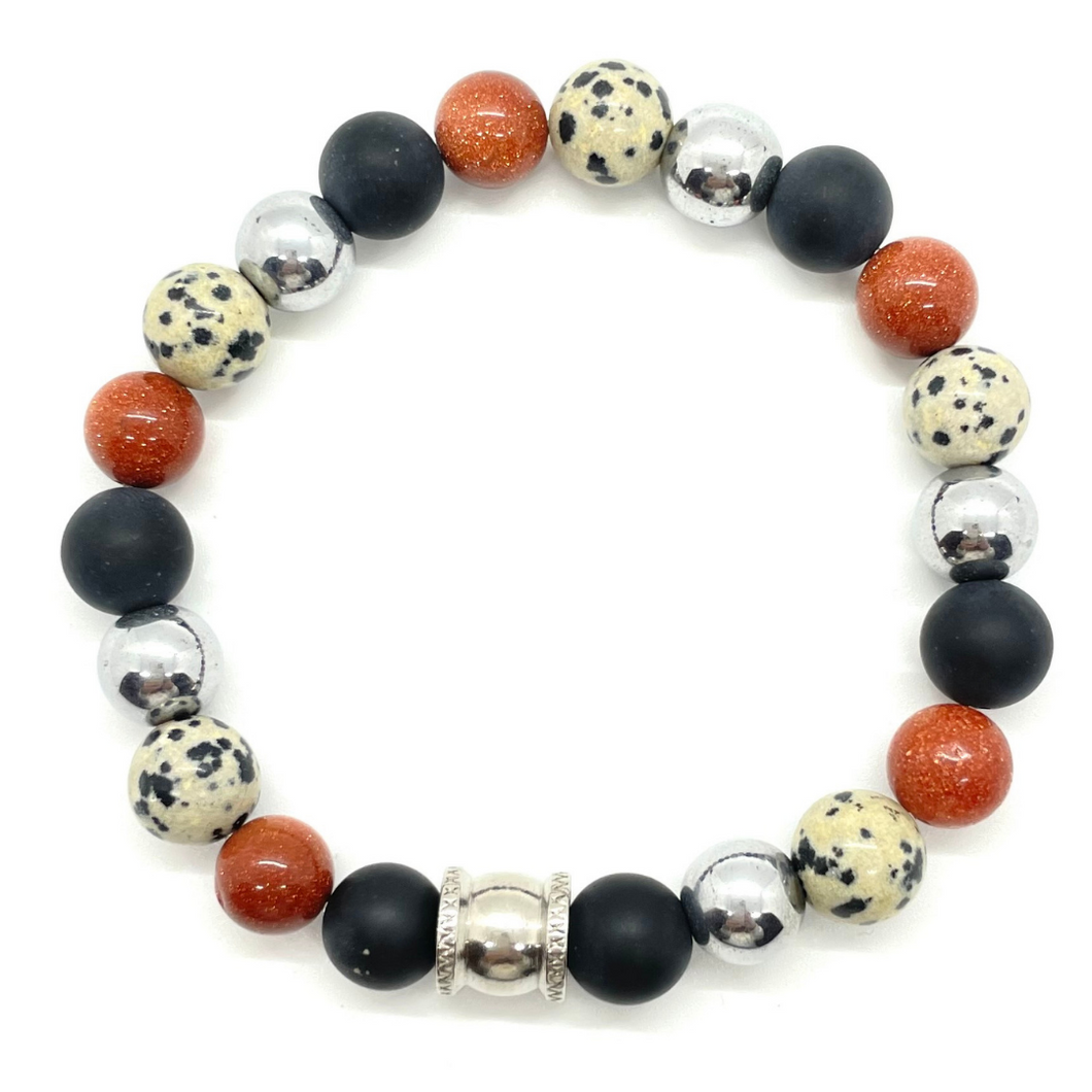 Mens mixed gemstone bracelet with Stainless Steel Accent
