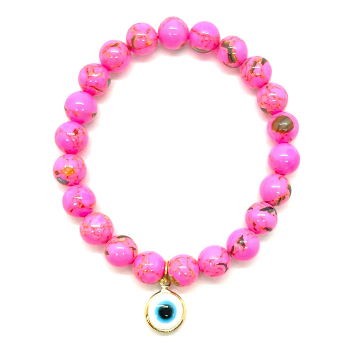 Pink Turquoise with Hanging White Evil Eye Charm