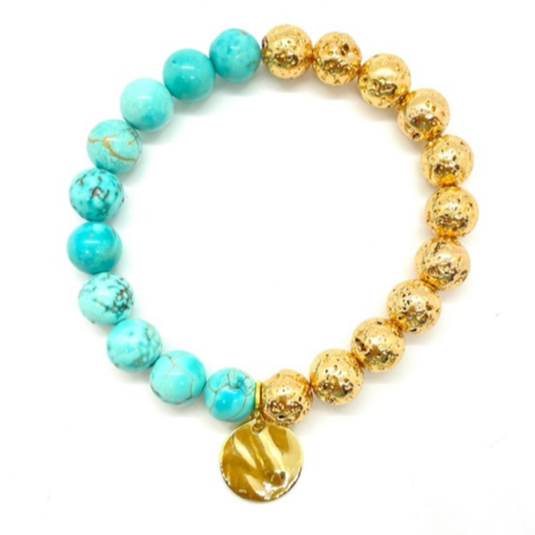 Turquoise & Half Gold Lava Bracelet