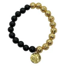 Load image into Gallery viewer, Black Onyx &amp; Half Gold Lava Bracelet