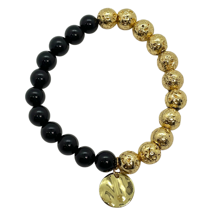 Black Onyx & Half Gold Lava Bracelet