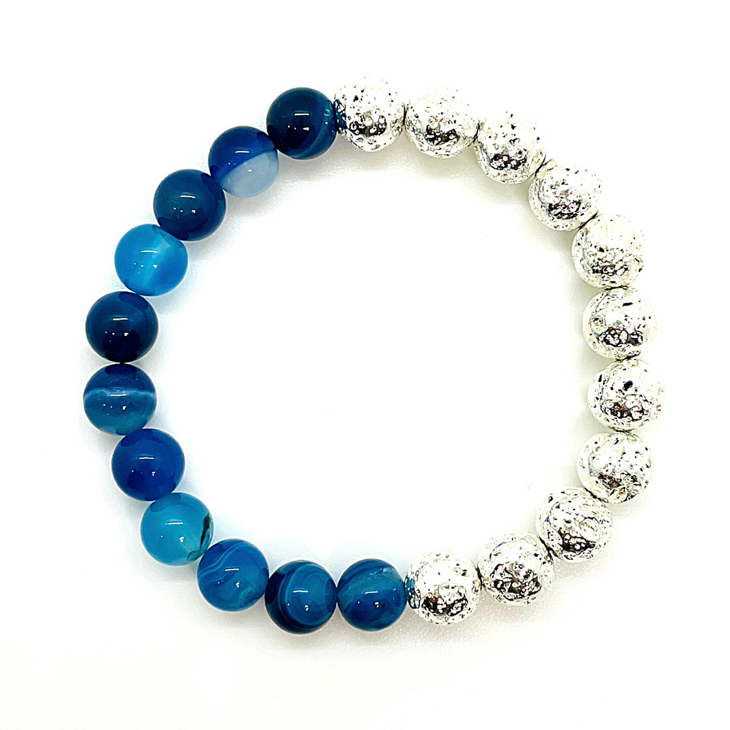 Blue Agate & Half Silver Lava Bracelet